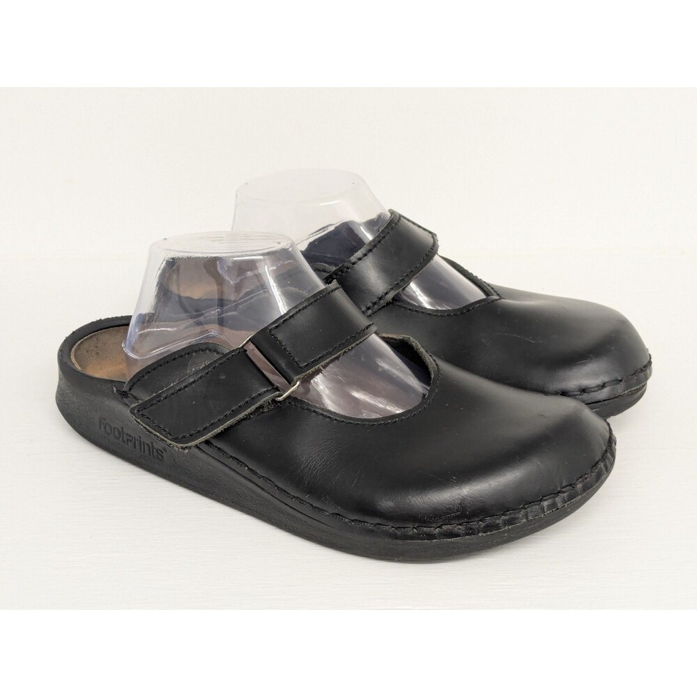 Footprints By Birkenstock Leather Clogs Black 42 L 11 M 9 Hook Loop Strap Mule